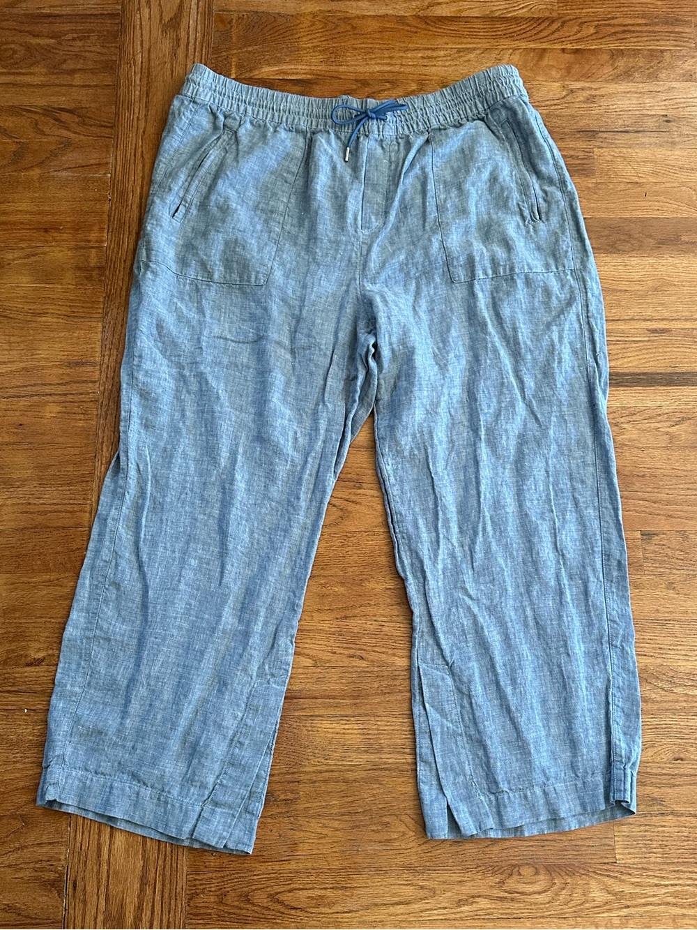 Athleta Women's Blue Linen Wide-Leg Size 20 Pull On Pants Drawstring Waist